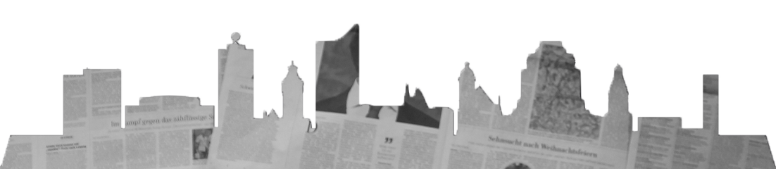 zur Vergrößerungsansicht des Bildes: Skyline Leipzig mit Zeitungspapier dargestellt