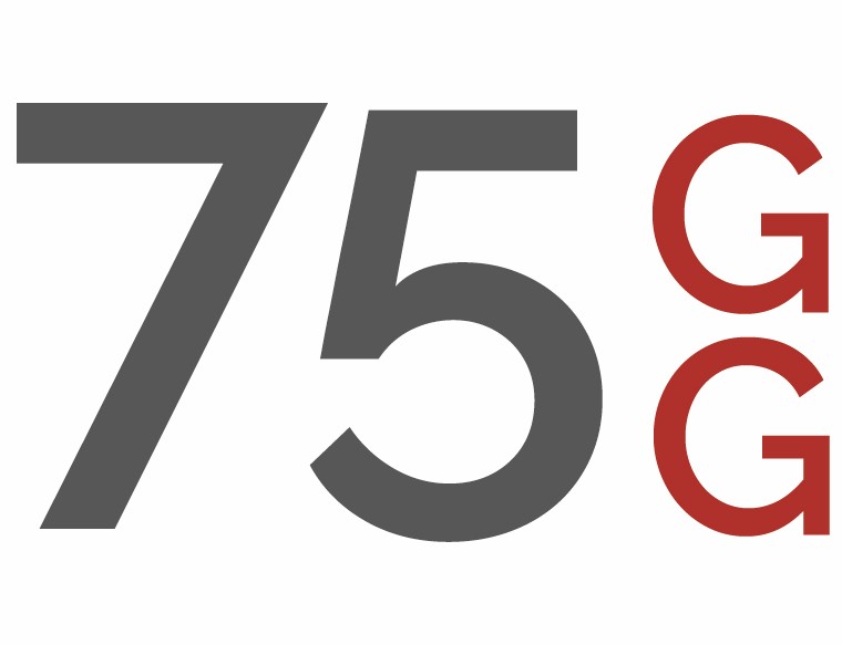 zur Vergrößerungsansicht des Bildes: Logo der Veranstaltungsreihe: Eine graue "75" neben zwei roten, übereinandergestellten "G", Bild: Maria Garz