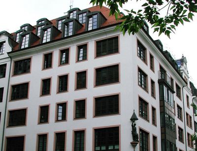 Denkmalgeschütztes Gebäude in der Innenstadt von Leipzig.