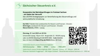 Einladung zum sächsischen Steuerkreis am 27.Juni 2023 zum Thema "Kooperation bei der Betriebsprüfung im Freistaat Sachsen – ein Gebot der Vernunft"