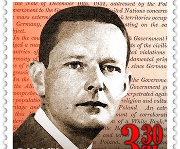 Die Briefmarke mit dem Portrait von Edward Raczyński.