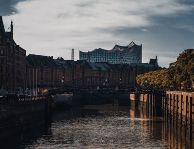 Froschperspektive auf die Elbphilharmonie in Hamburg.